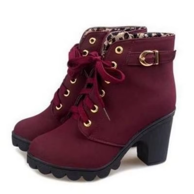 Nouveau printemps hiver à la mode polyvalent femmes bottes à lacets à la mode polyvalent dames chaussures confortables talons hauts bottes