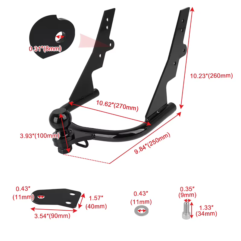 Attelage de remorque de moto noir avec boule pour Harley Touring Electra Street Tour Glide Road King FLHT FLHR FLTR 1994-2008