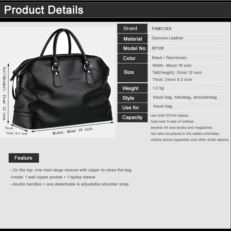 Sac de voyage de luxe en cuir véritable pour hommes