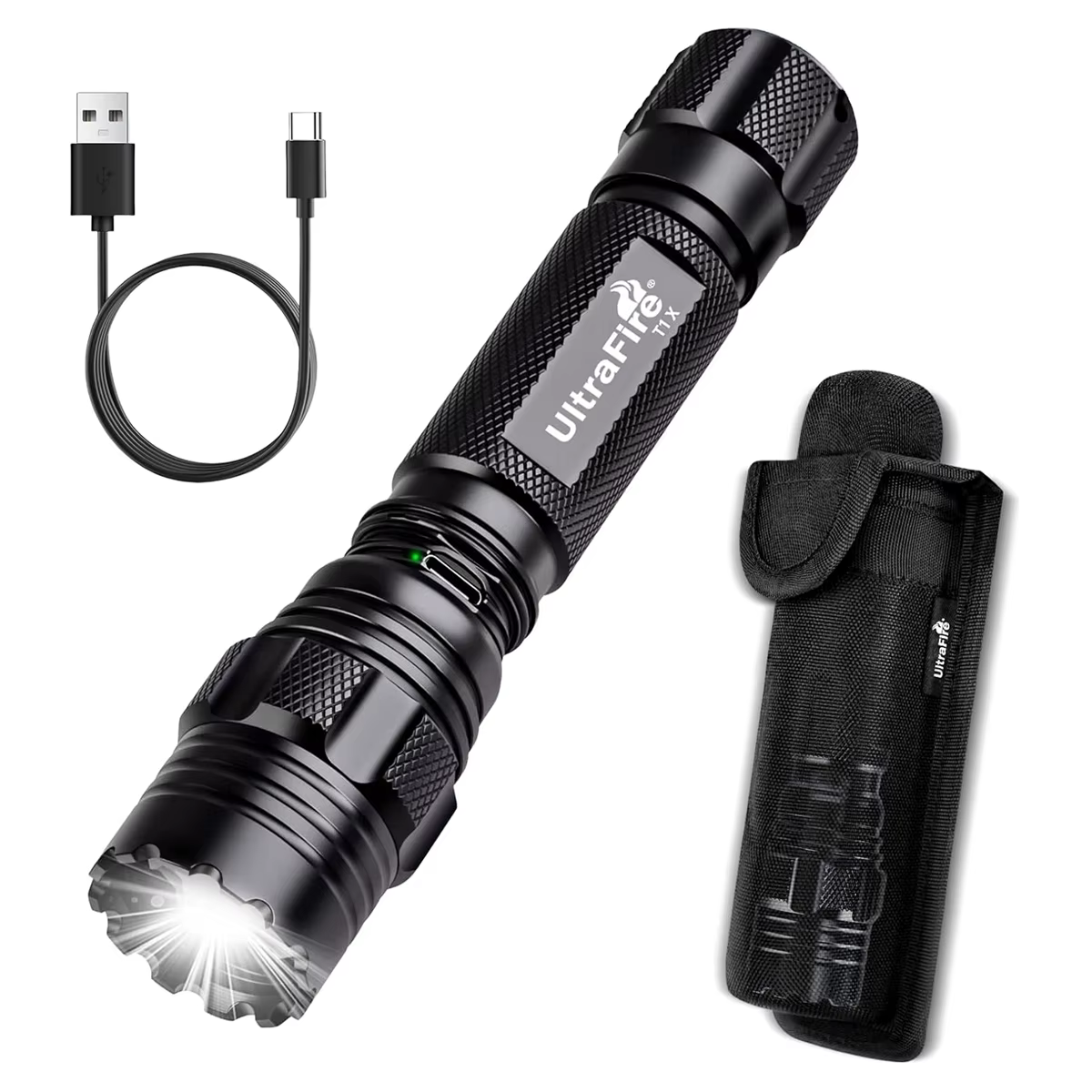 T1X Kit Lampe Torche Tactique 1200 Lumens avec Étui Magnétique à Tir Rapide 18650 USB-C Rechargeable Police Sécurité