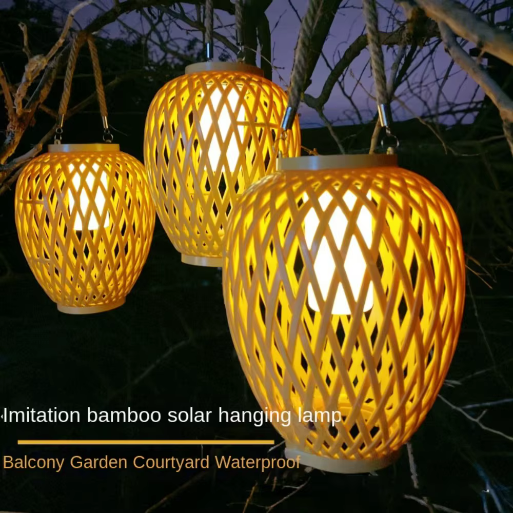 Lanterne solaire tissée en bambou, étanche, 600 mAh, lanterne chinoise, lumière LED décorative de jardin, lumière chaude