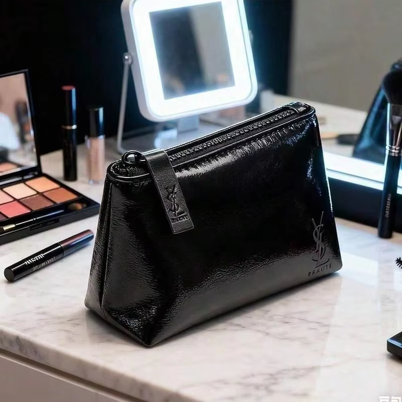 Sac à maquillage rectangulaire noir pour femme YSL, organiseur de cosmétiques de voyage portable, pochette quotidienne