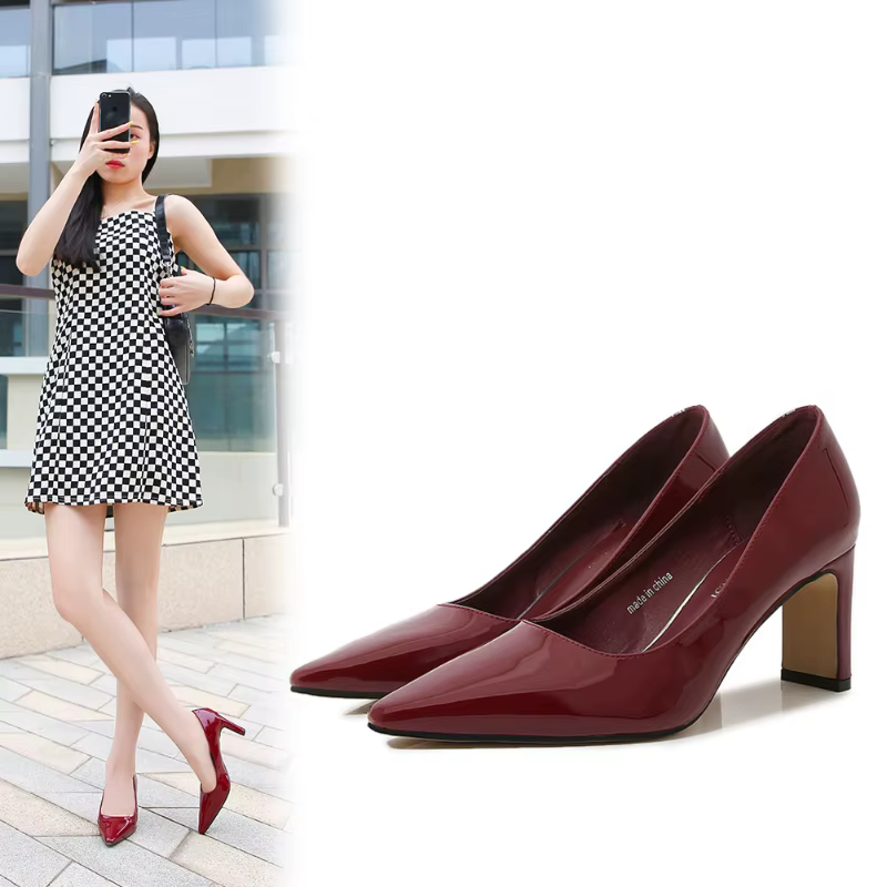 Chaussures simples de célébrité française pour femmes, Style bouche légère, talon épais, haut de gamme, tempérament polyvalent, chaussures à talons mi-hauts