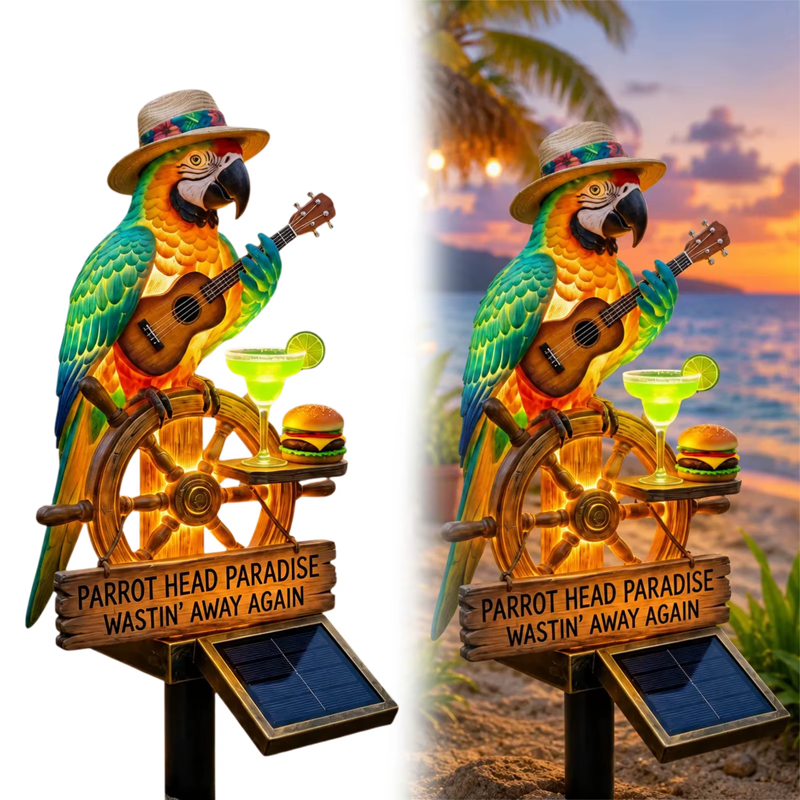 Lampe décorative solaire d'extérieur en résine étanche en forme de perroquet à LED pour pelouse, jardin et fête