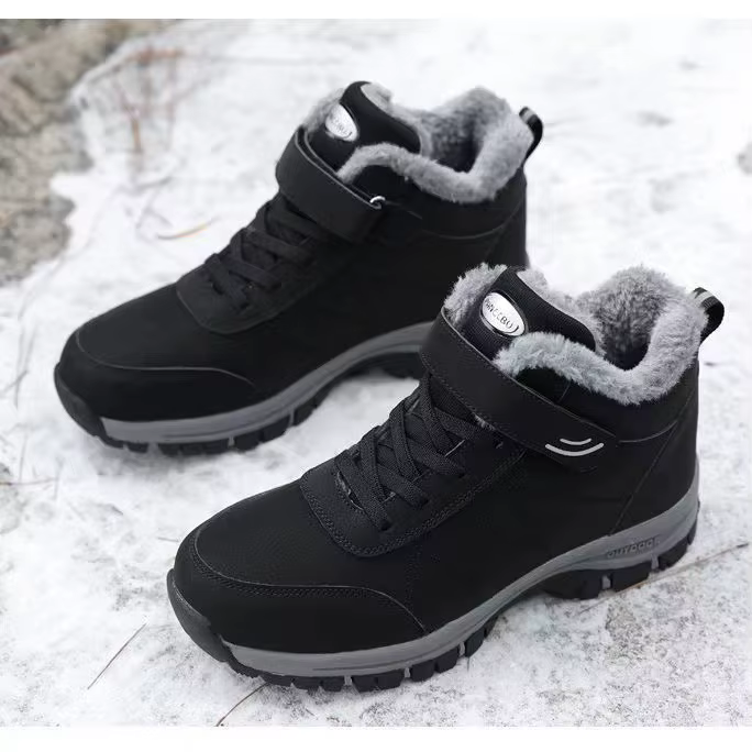 Bottes de neige épaisses doublées polaire pour hommes, chaussures d'hiver antidérapantes à semelle souple pour la montagne, chaussures en coton style papa, rétro artistique