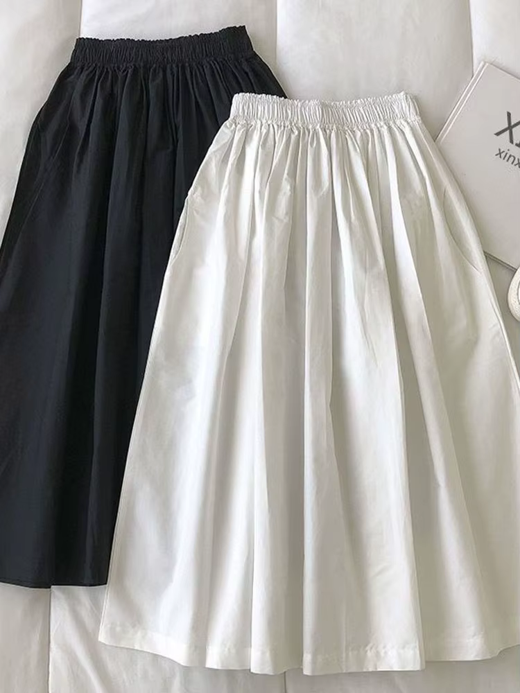 Jupe longue blanche pour femmes, taille haute, ligne a, longueur aux genoux, poches plissées, décontractées, élégantes, pour l'automne, 2025