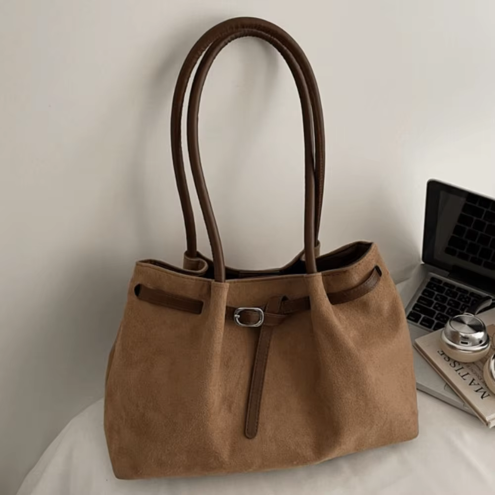 Sac à bandoulière élégant en daim, grande capacité, couleur unie, disponible en 4 couleurs, sac fourre-tout rétro pour les déplacements, l'école, les voyages ou le travail