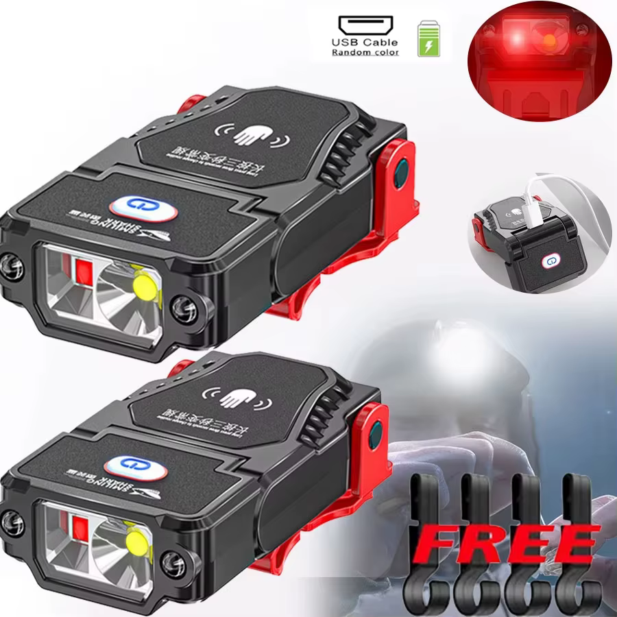 Lampe frontale de pêche, lampe à clip spéciale pour casquette, petite lampe frontale à capteur rechargeable, lumière puissante
