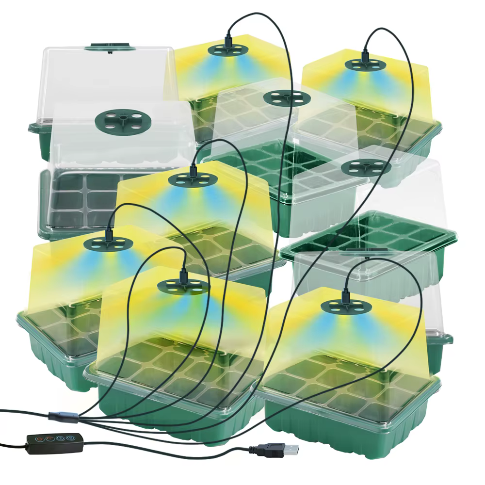 LED élèvent la lumière pépinière boîte plante fleur graine démarreur plateaux maison serre lampe de culture 12 cellules semis Pots minuterie Kit contrôleur