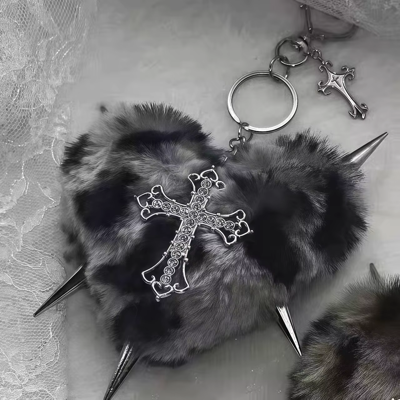 Punk bijoux imprimé léopard Rivet croix porte-clés