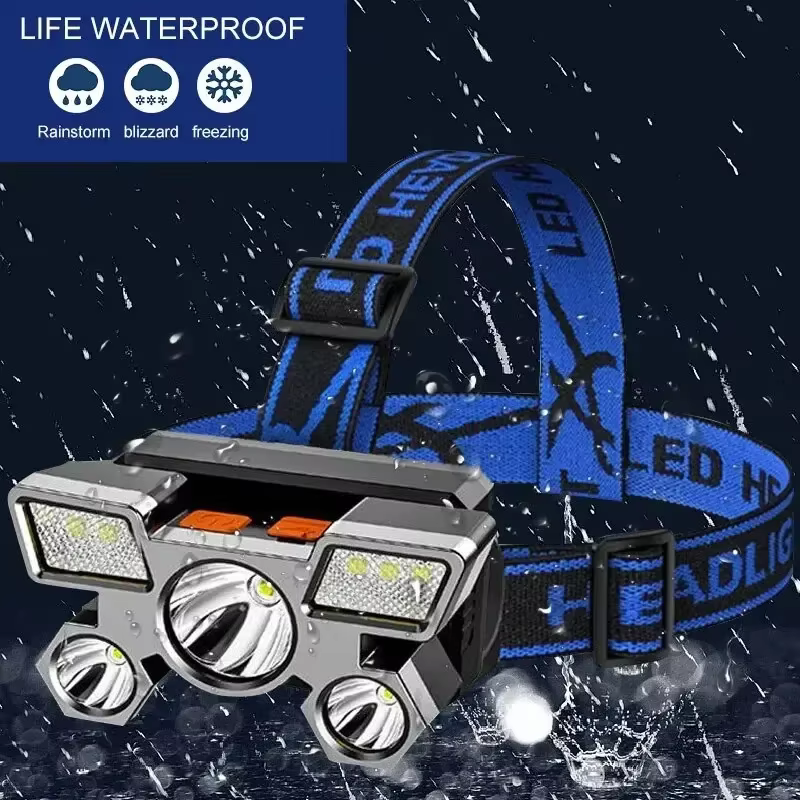Lampe frontale rechargeable ultra-lumineuse à 5 LED