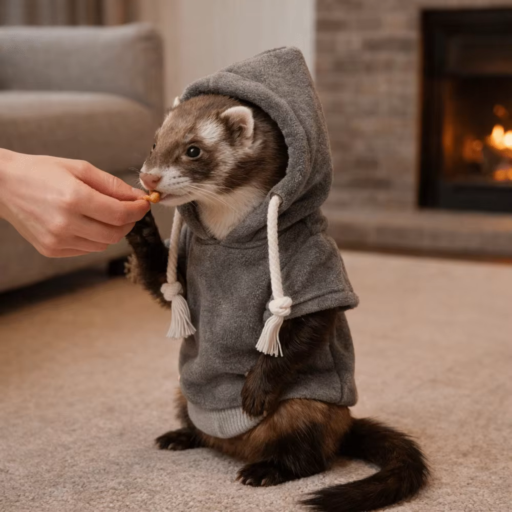 Sweat à capuche en furet élastique à la mode, polaire épaisse, doux, rayé pour animaux de compagnie, confortable et élégant, pull en furet avec cordon de serrage, hiver