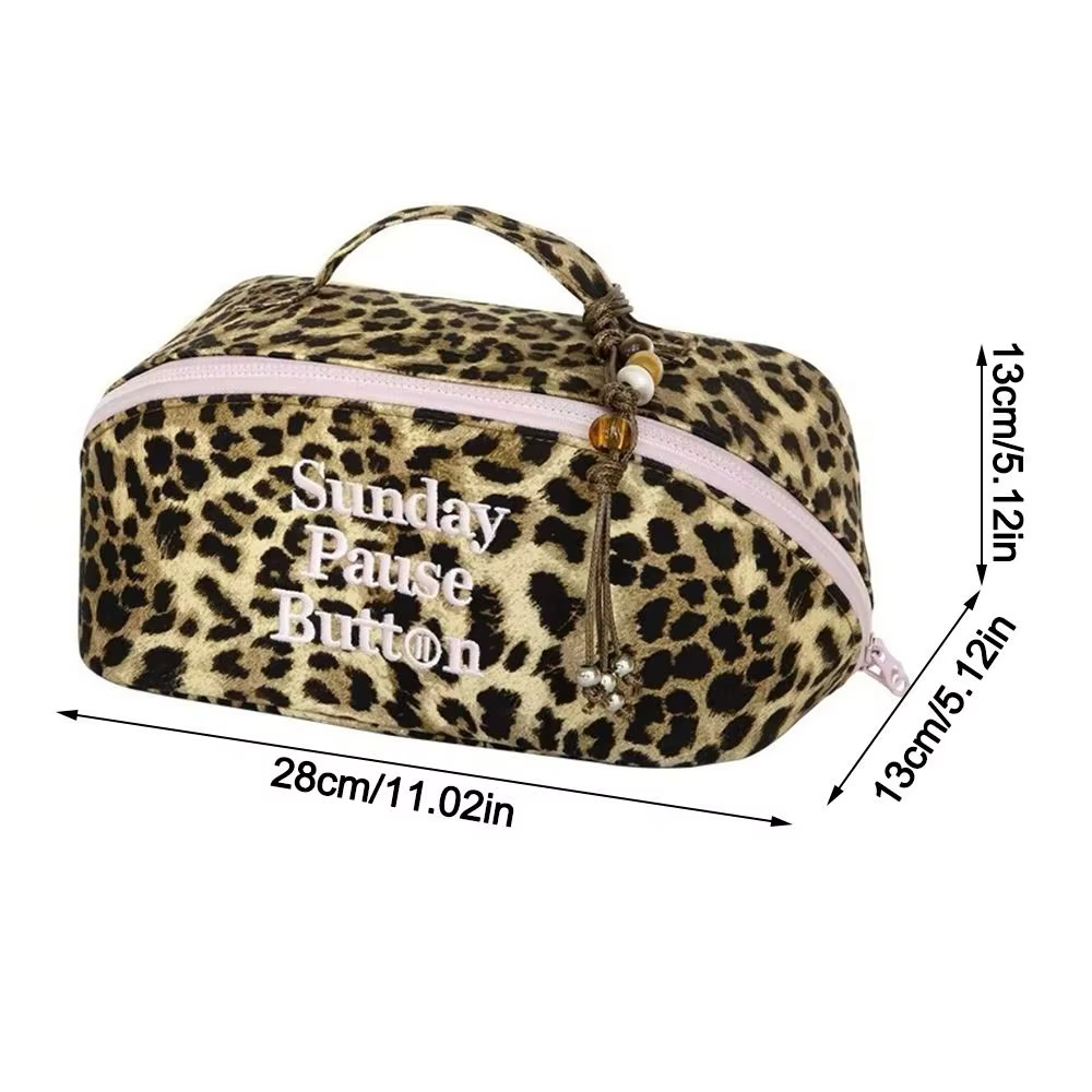 Sac fourre-tout léopard vintage tendance, grande capacité, avec fermeture éclair, pour rangement et organisation de trousse de toilette