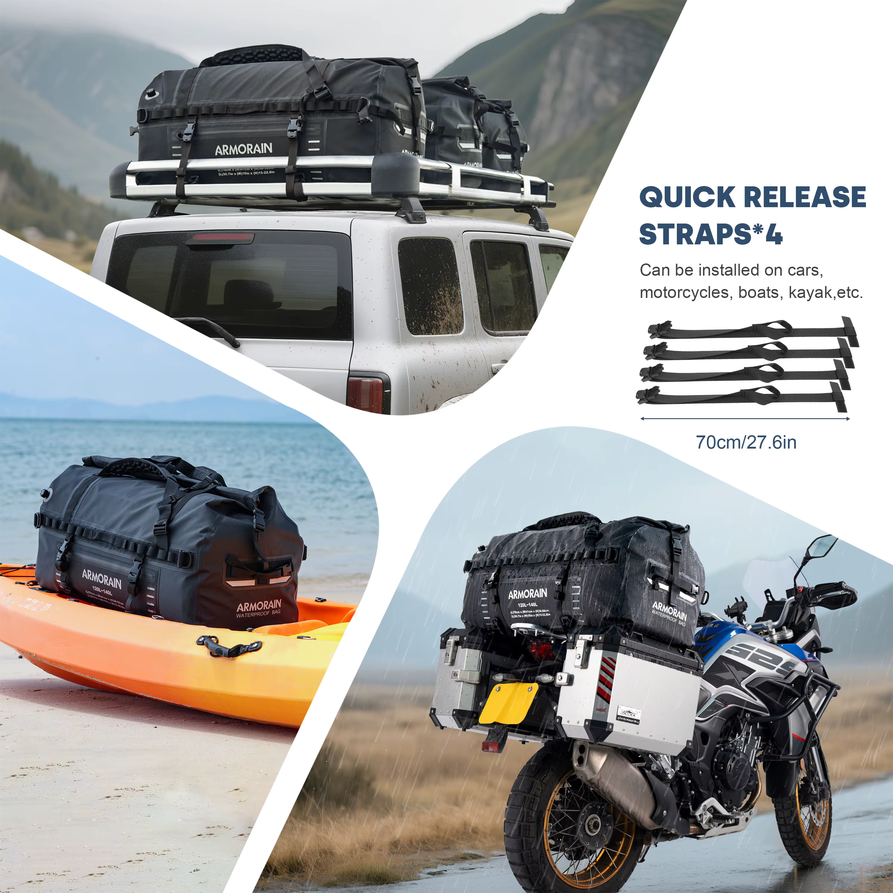 Sac de voyage étanche IPX8 100L 120L grande capacité avec sangle gonflable durable pour les longs trajets