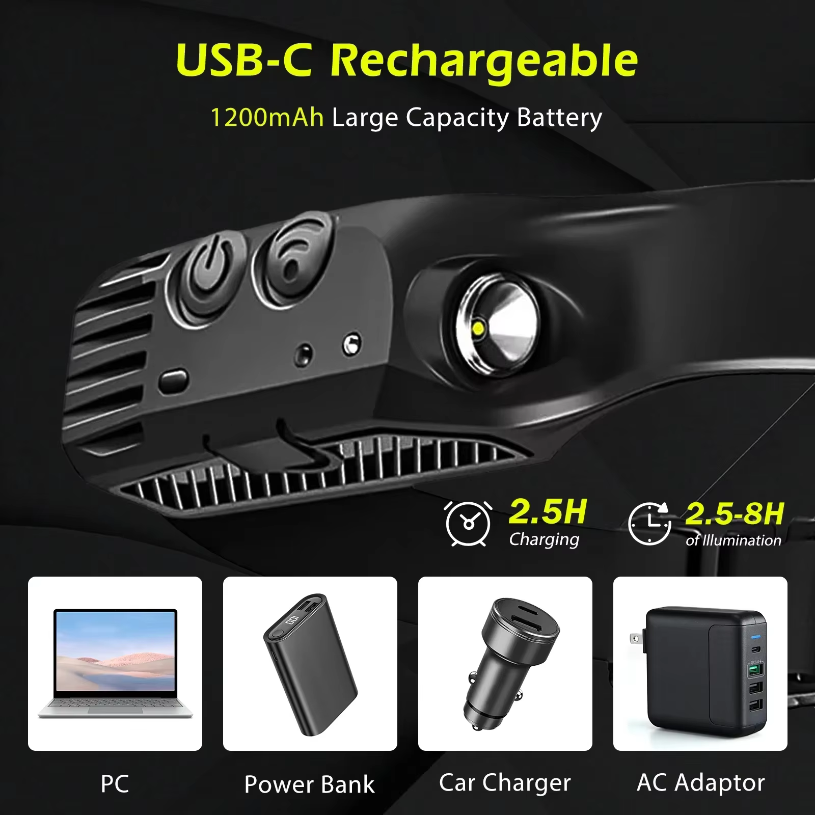 USB LED Rechargeable capteur phare COB