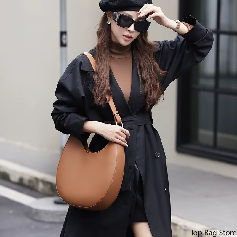 Sac demi-lune en cuir véritable pour femme, sac à bandoulière quotidien en forme de croissant avec sangle amovible, sans logo, luxe discret et minimaliste