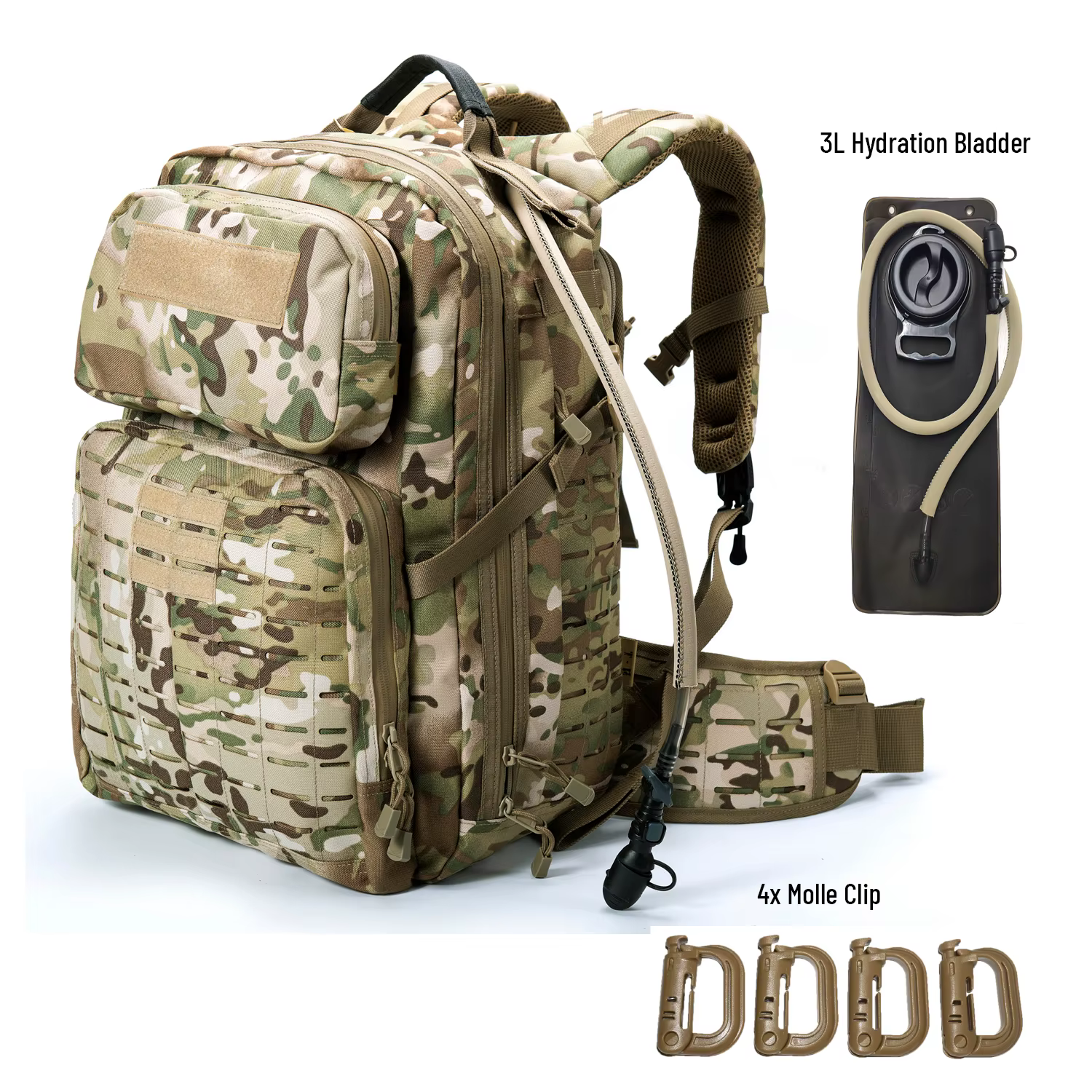 Sac à dos tactique militaire AKmax Adventure 48H – Pack d'assaut de l'armée MOLLE avec vessie d'hydratation de 3L pour le combat et la randonnée