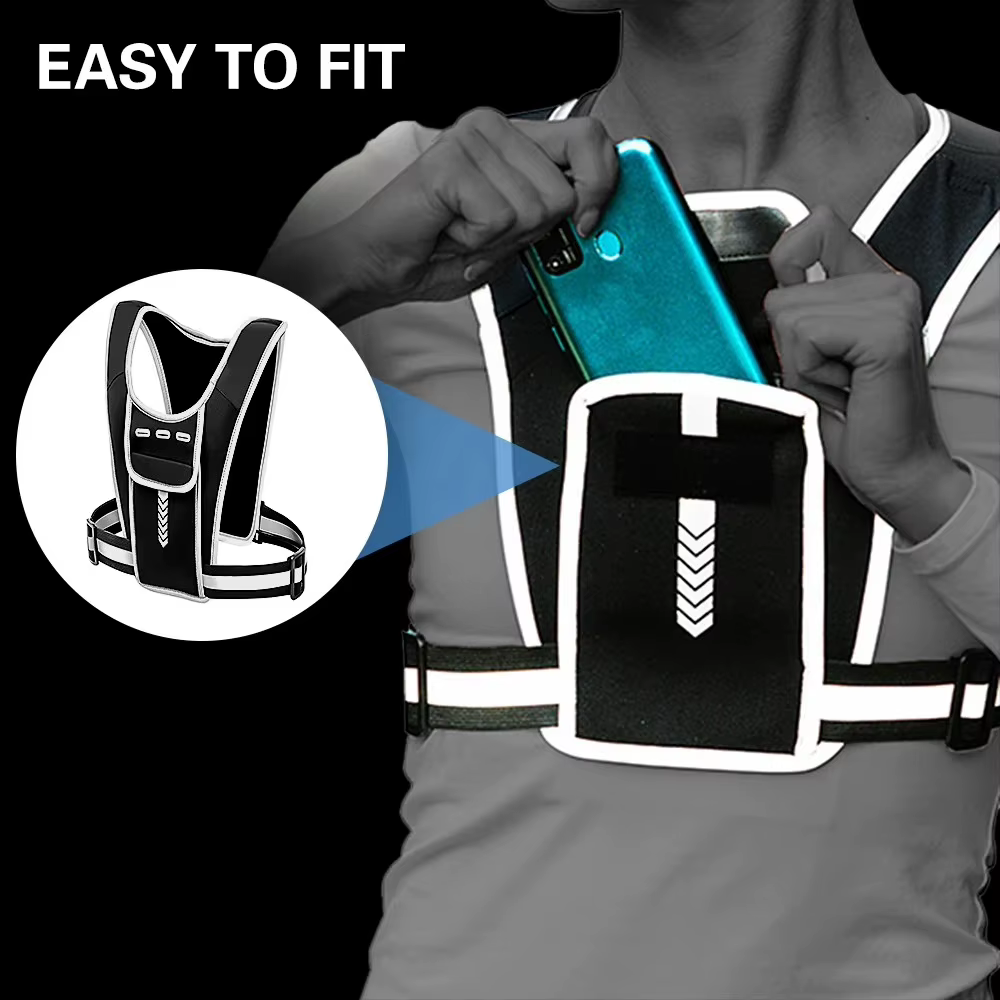 Gilet de course, sac à dos de nuit réfléchissant avec support pour téléphone, sac de bouteille d'eau léger pour le Jogging, l'entraînement, la randonnée
