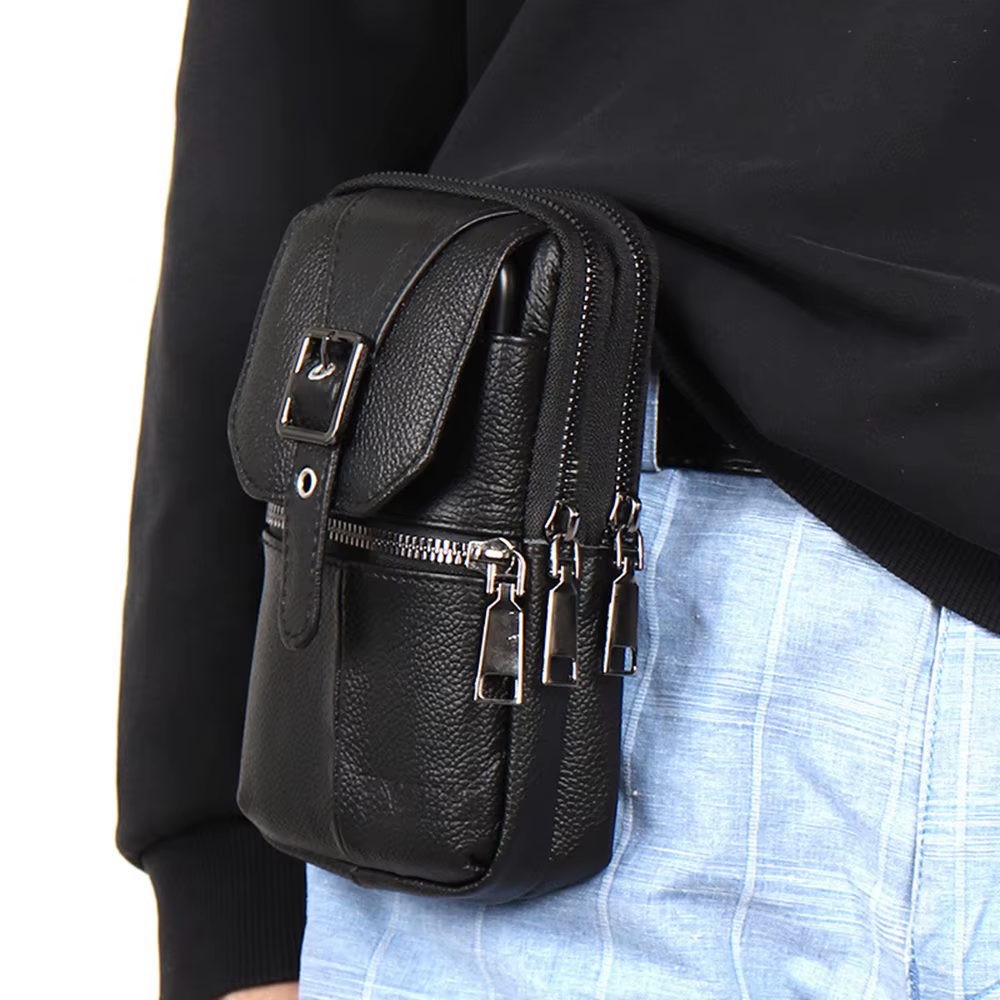 Poudres de téléphone en cuir, petit sac ceinture, sac à main à bandoulière lancé, sac de taille