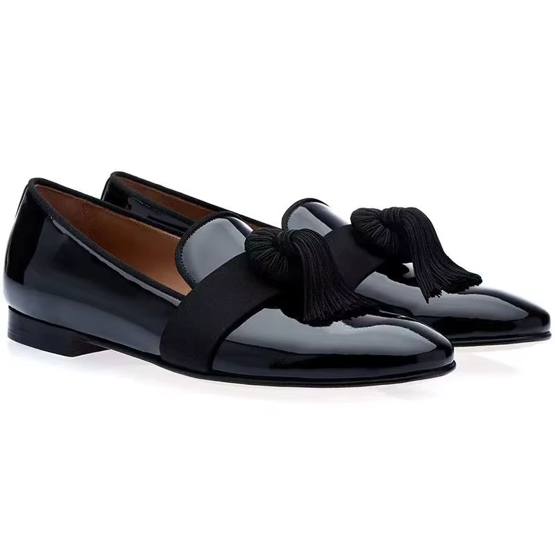 2025 noir gland chaussures homme bout pointu en cuir verni sans lacet appartements mâle mode