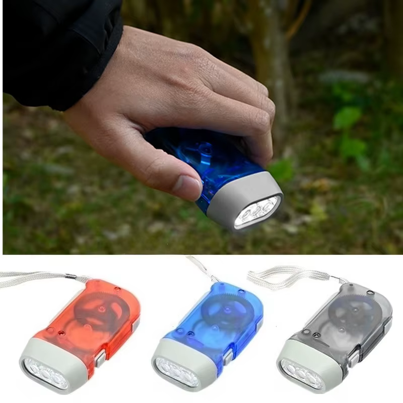 Lampe de poche à manivelle Dynamo à pression manuelle pour l'extérieur