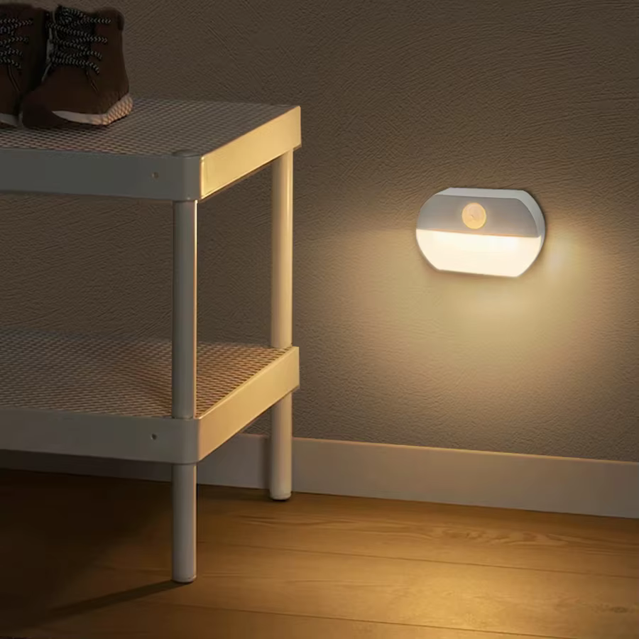 Détecteur de mouvement LED veilleuse alimenté par batterie lampe de nuit intérieure pour chambre mur escalier placard allée corps lampe à Induction