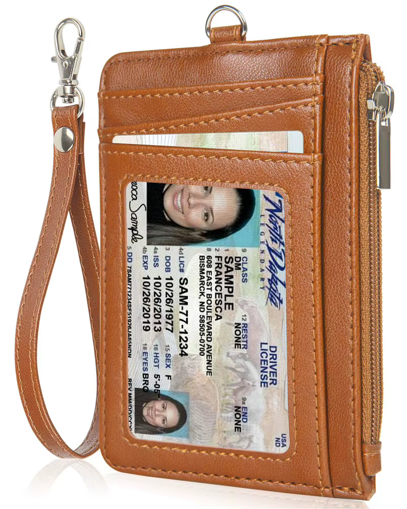 Porte-badge personnalisable en cuir PU avec cordon, porte-cartes zippé de luxe, accessoire professionnel pour soignants