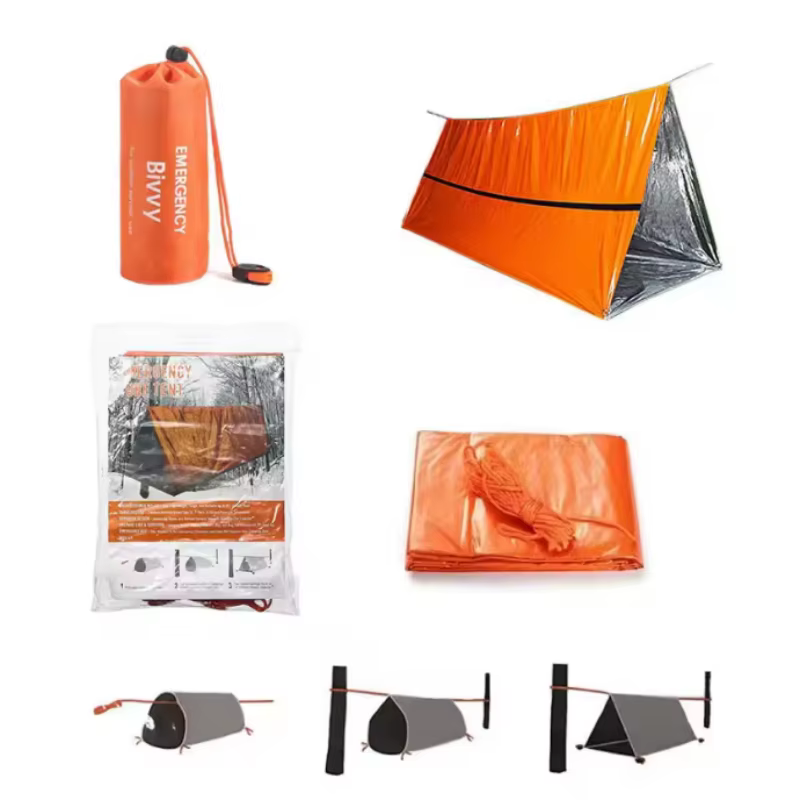 Tente de survie d'urgence en Mylar imperméable et réutilisable pour deux personnes