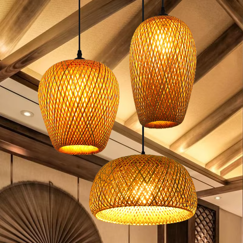 2025 plus récent bambou lampes suspendues plafonniers rotin osier Lustre tricoté à la main tressage suspendu maison salle à manger tressé décor chaud