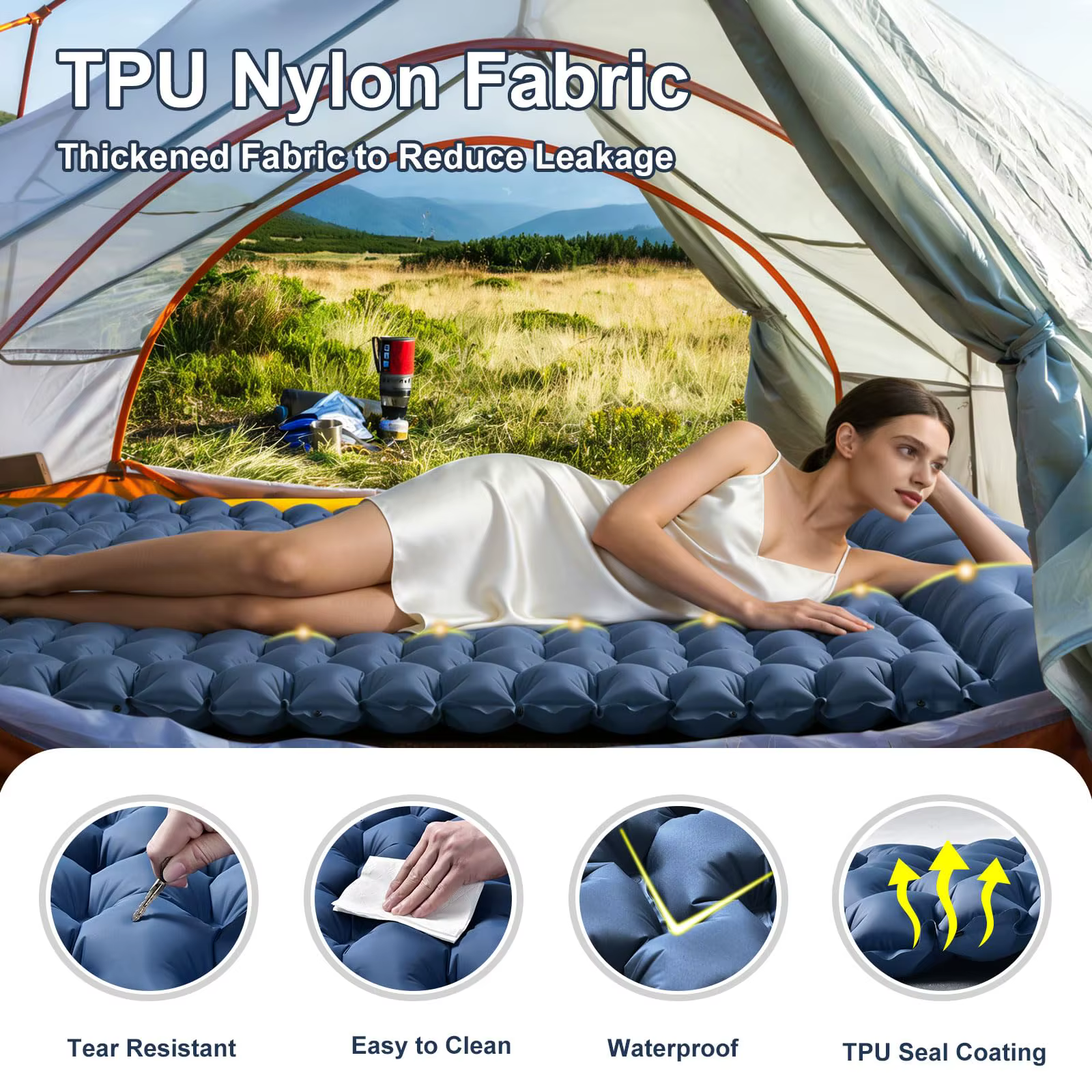 Matelas gonflable de camping extérieur avec oreillers