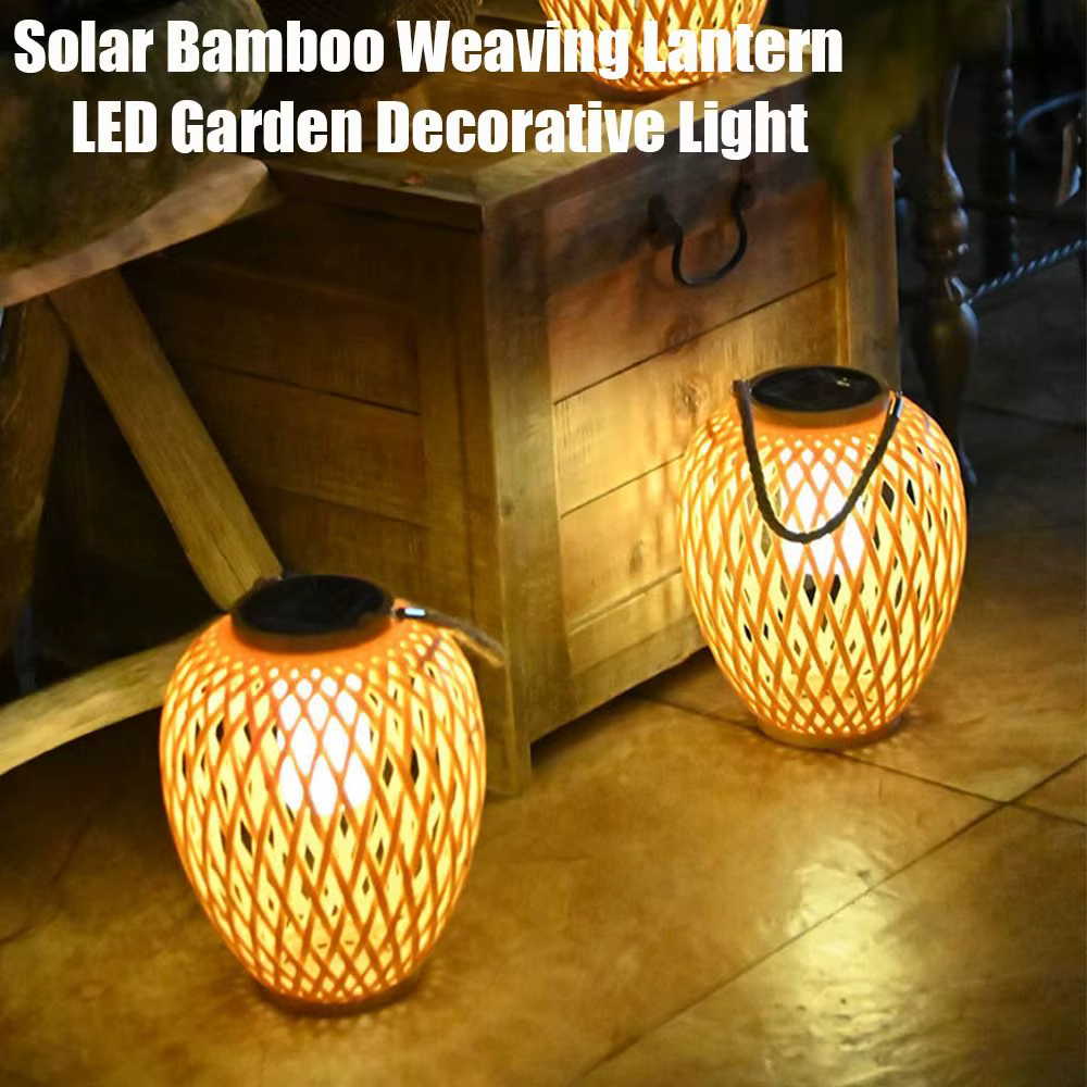 Lanterne solaire tissée en bambou, étanche, 600 mAh, lanterne chinoise, lumière LED décorative de jardin, lumière chaude