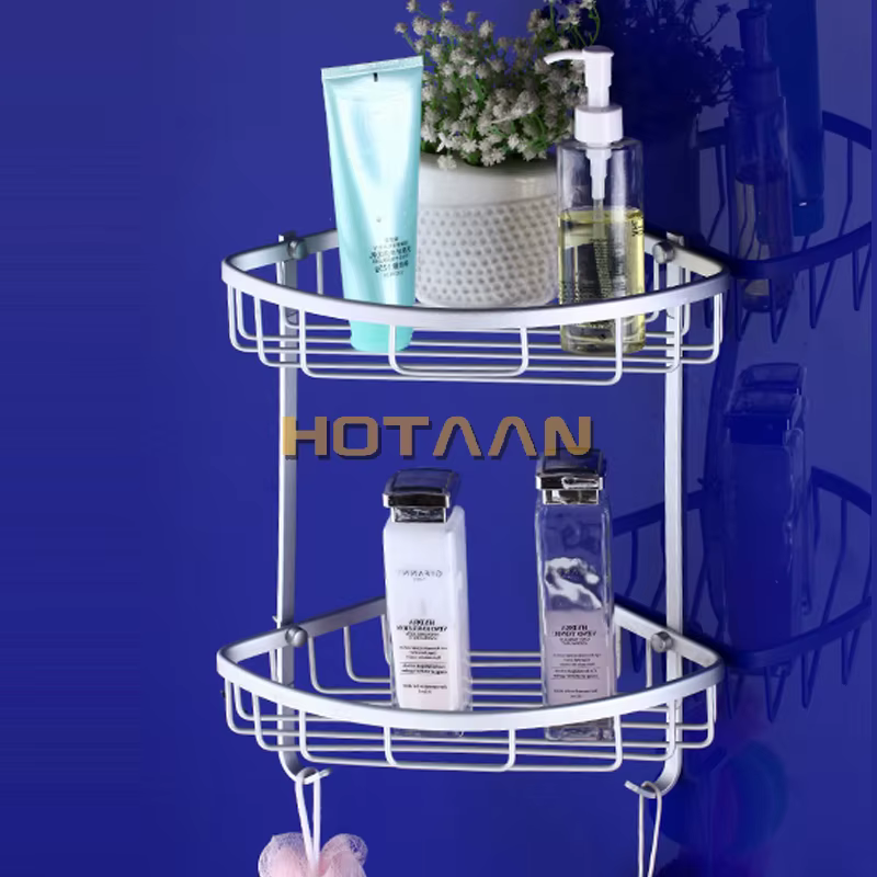 ., Tout neuf, accessoire de salle de bain en aluminium, double étagère de cuisine et de salle de bain, support d'ange, panier d'angle