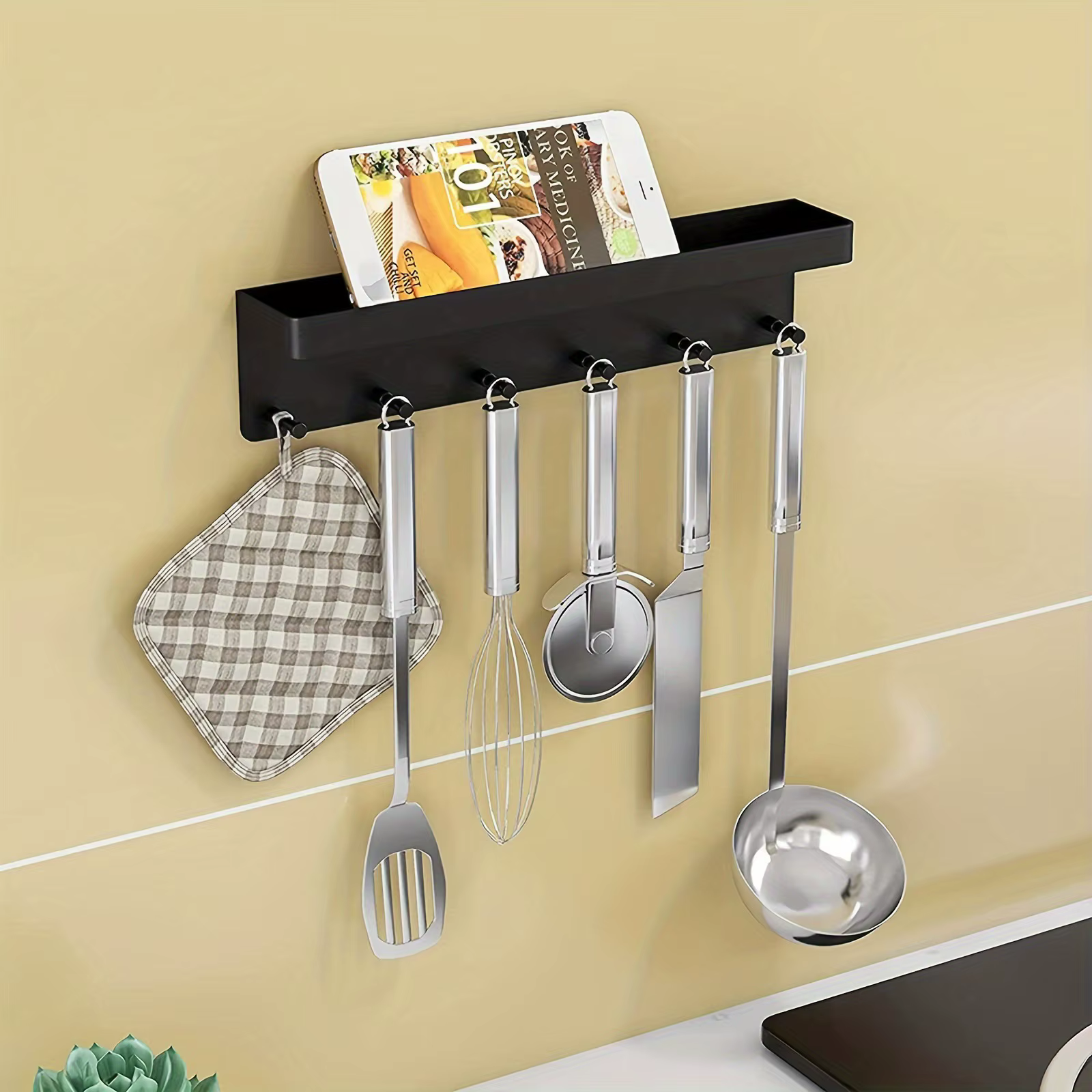 Support de rangement mural avec crochets, Solution d'organisation moderne pour clés, ustensiles de cuisine, accessoires de salle de bain