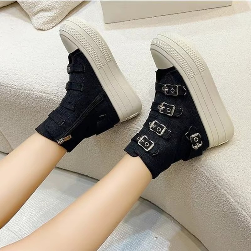 Baskets en toile à talons compensés pour femmes