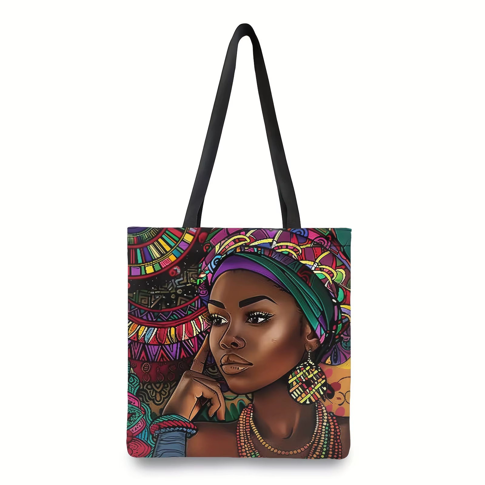 Sac fourre-tout en lin imprimé pour femmes africaines, sac à bandoulière d'école esthétique, sac d'épicerie léger