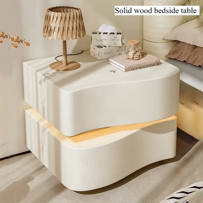 Table de chevet en bois naturel, organisateur mignon pour chambre à coucher, table de chevet blanche, meuble de chambre coréen, mobilier de maison