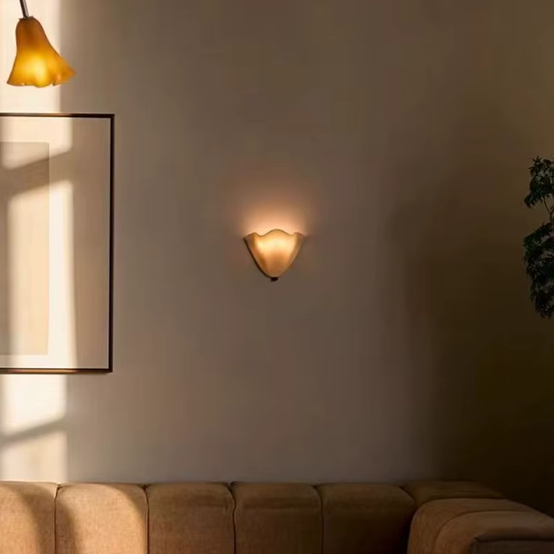 Applique Murale en Verre Français LED E14, Décoration Artistique Murale, Lampe de Chevet pour Salon et Chambre, Lampe d'Ambiance Murale