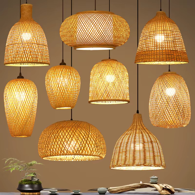 2025 plus récent bambou lampes suspendues plafonniers rotin osier Lustre tricoté à la main tressage suspendu maison salle à manger tressé décor chaud