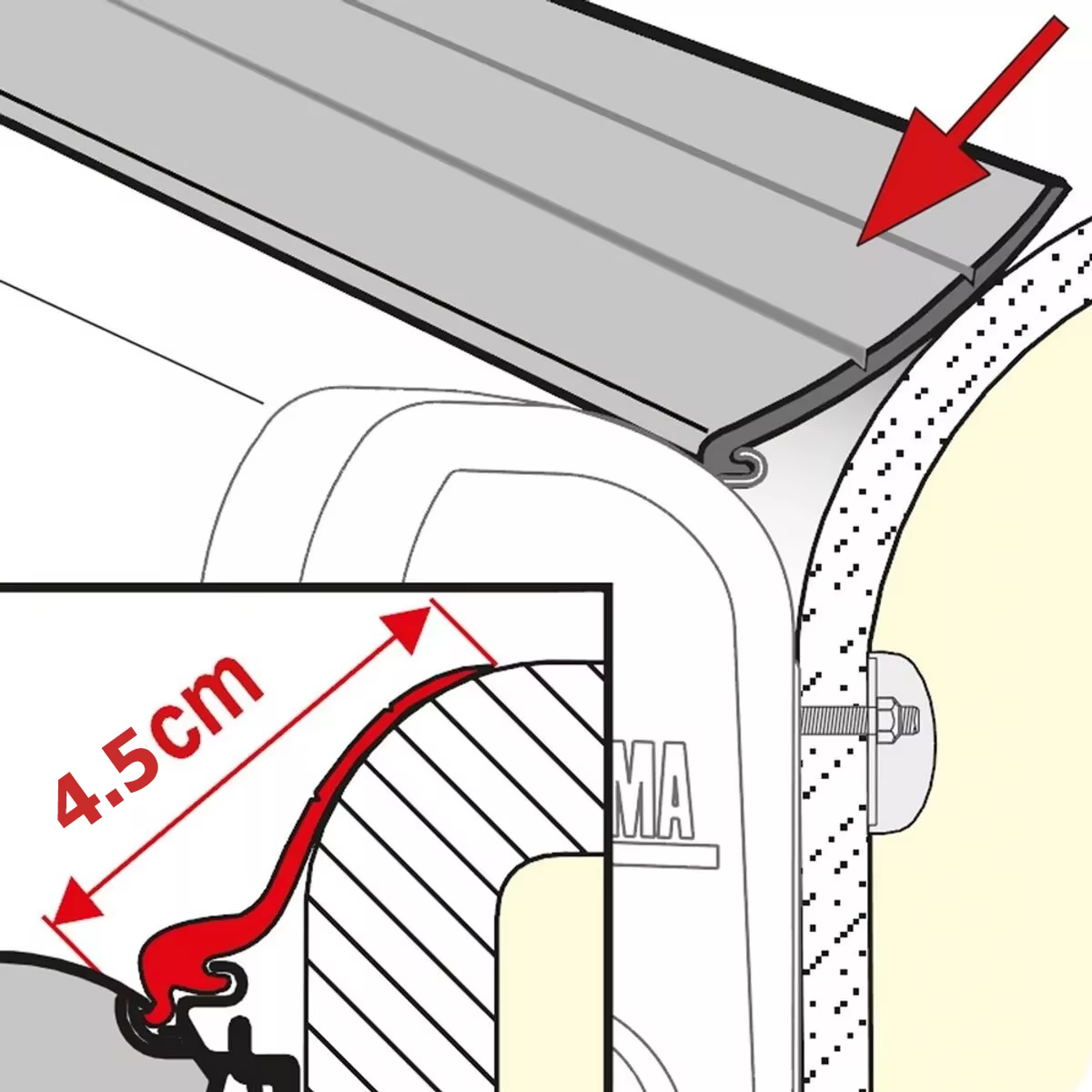 Pour Fiamma F45 F70 protection contre la pluie 45.6mm de large X 1M de longueur joint