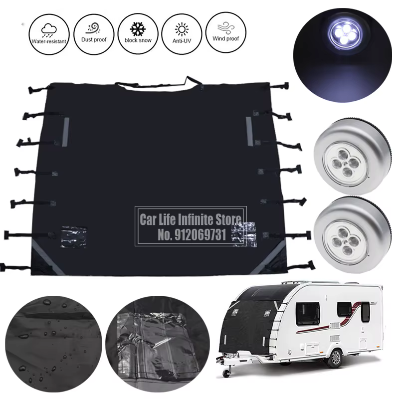 Couverture de Remorquage Avant pour Voiture, Bande de Moulage Anti-Poussière, Couverture Étanche pour Remorque de Camping-Car et Caravane, 220x175cm