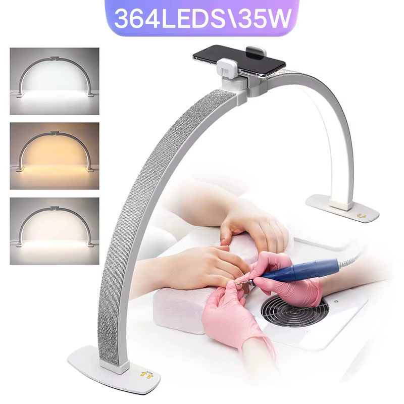 3000-6000K demi-lune lampe de Table à ongles pour le travail des cils pliable LED croissant manucure bureau lumière arc Salon de beauté éclairage de remplissage