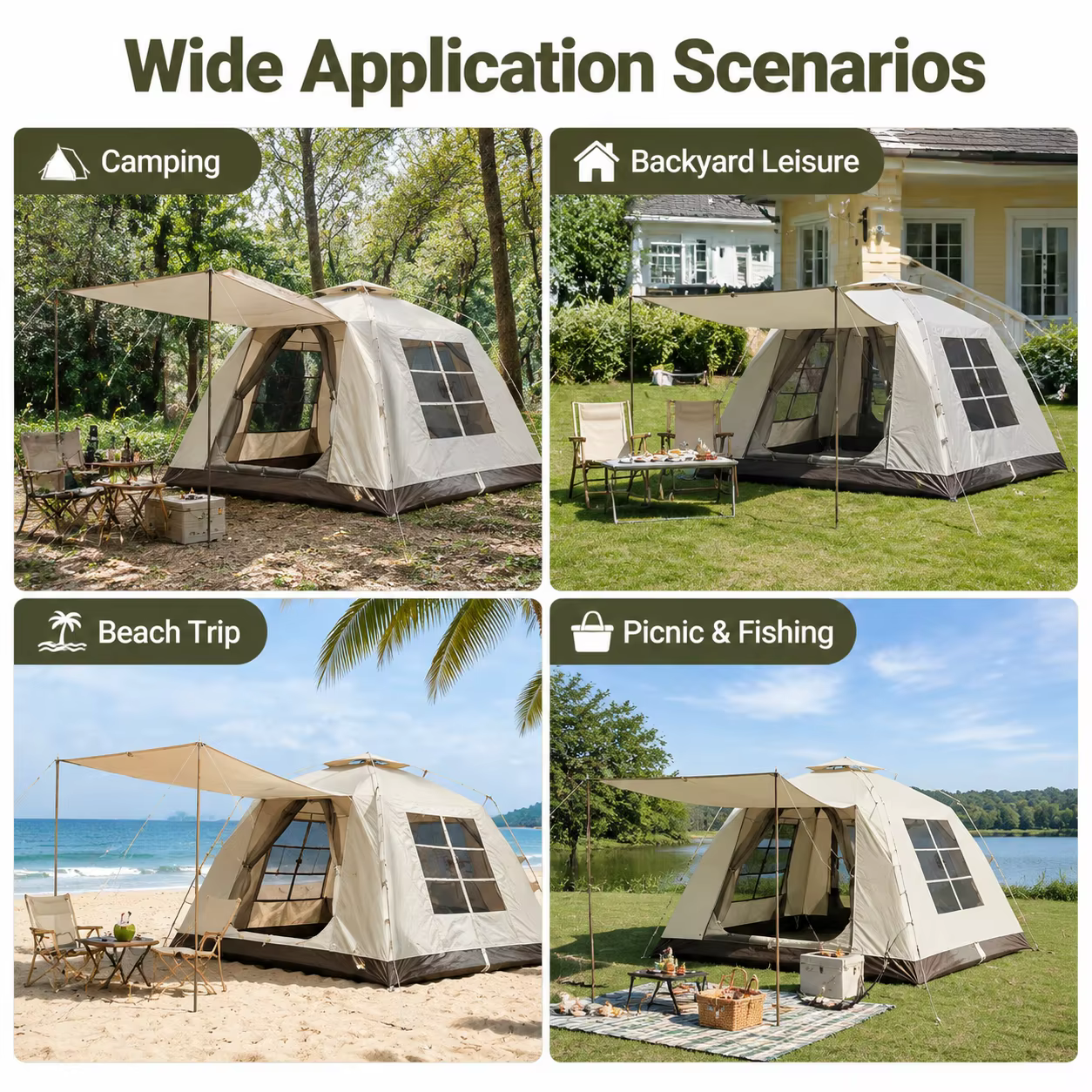 Tente de camping gonflable pour la famille, voyage en plein air, tente à tubes d'air imperméable, tente de glamping portable avec pompe