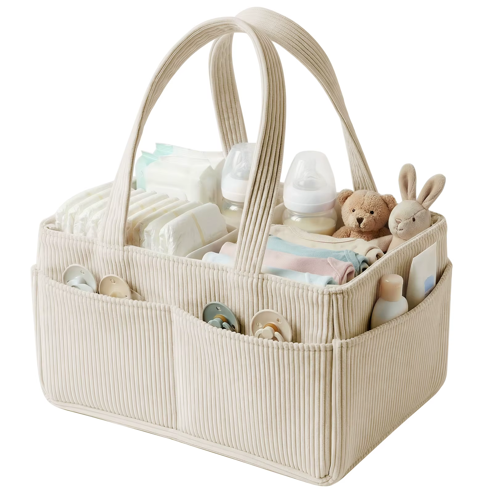Organisateur de couches pour bébé en velours côtelé, panier de rangement pour couches avec poignée, pliable, multi-poches, sac portable pour maman et nouveau-né