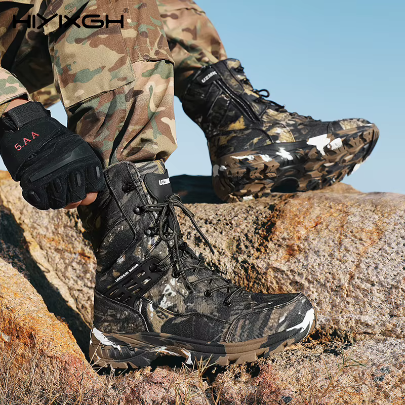 Bottes de randonnée camouflage vert pour hommes