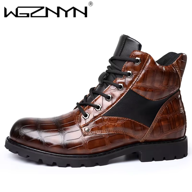 Bottines à plateforme noires de Style britannique pour hommes, bottines de moto confortables en cuir, de luxe, Chelsea