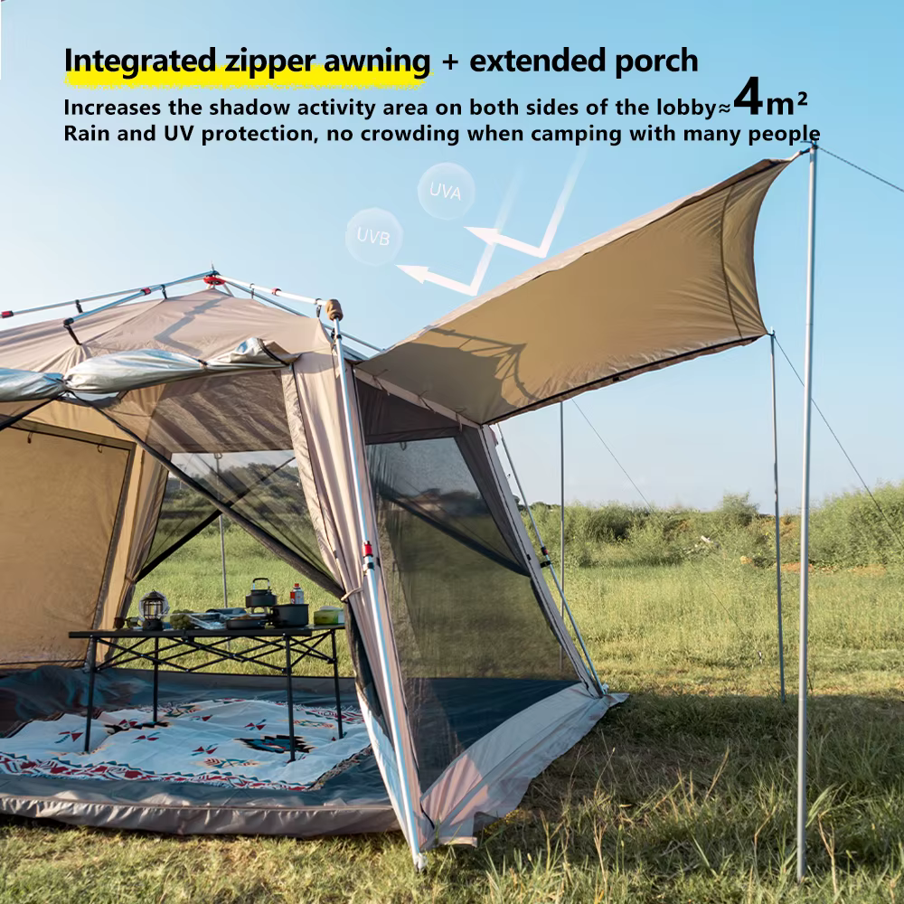 Tente chaude 4 saisons avec poêle Jack Camping familial grand abri solaire coupe-vent étanche avec poteaux en aluminium tous temps en plein air