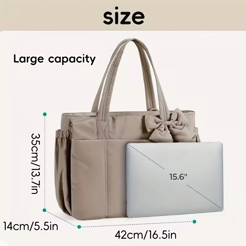 Sac fourre-tout rembourré, sac à bandoulière grande capacité pour femme avec nœud, sac messager polyvalent pour étudiant, trajets quotidiens, yoga, gym, voyage