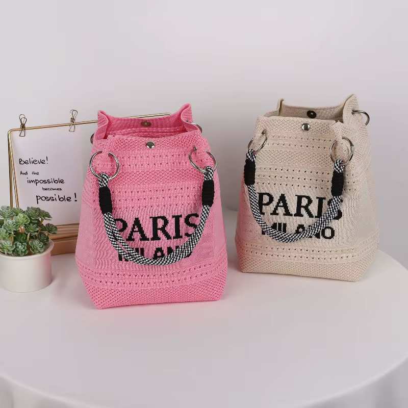 Sac seau tricoté pour femme, sac à main et sac à bandoulière tendance, idéal pour les vacances et les loisirs, sac de luxe