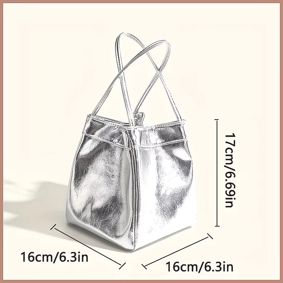 Mini sac seau argenté scintillant à cordon, sac à main à bandoulière scintillant en PU avec portefeuille pour femme