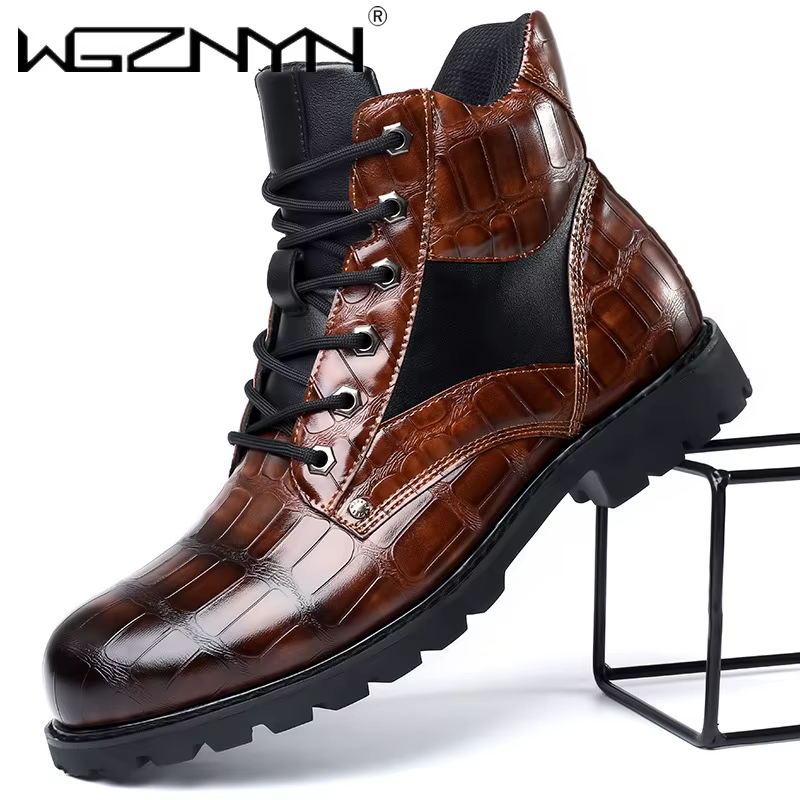 Bottines à plateforme noires de Style britannique pour hommes, bottines de moto confortables en cuir, de luxe, Chelsea